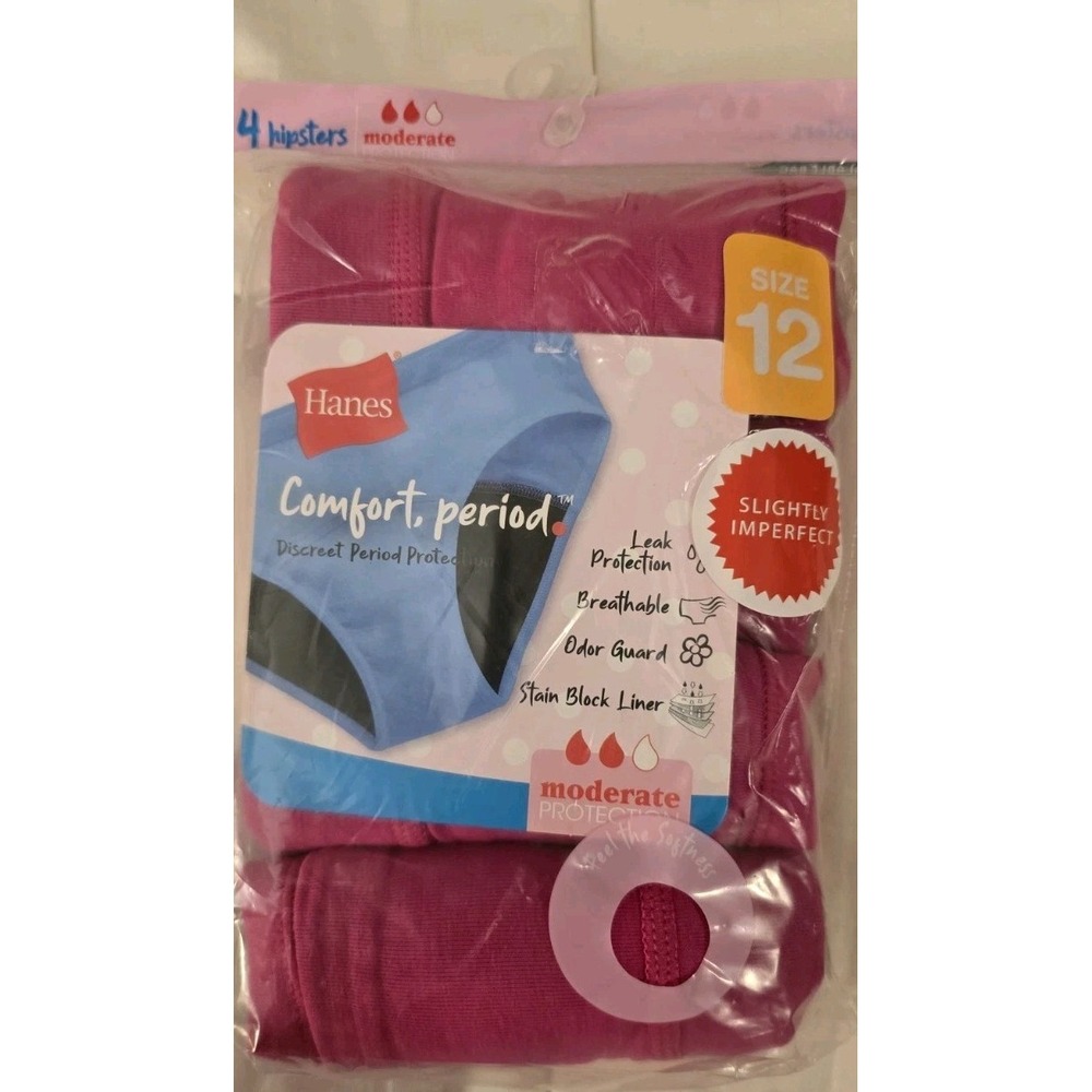 Hanes Girls' 4pk Hipster Period‎ Underwear - Multicolor- Size 12